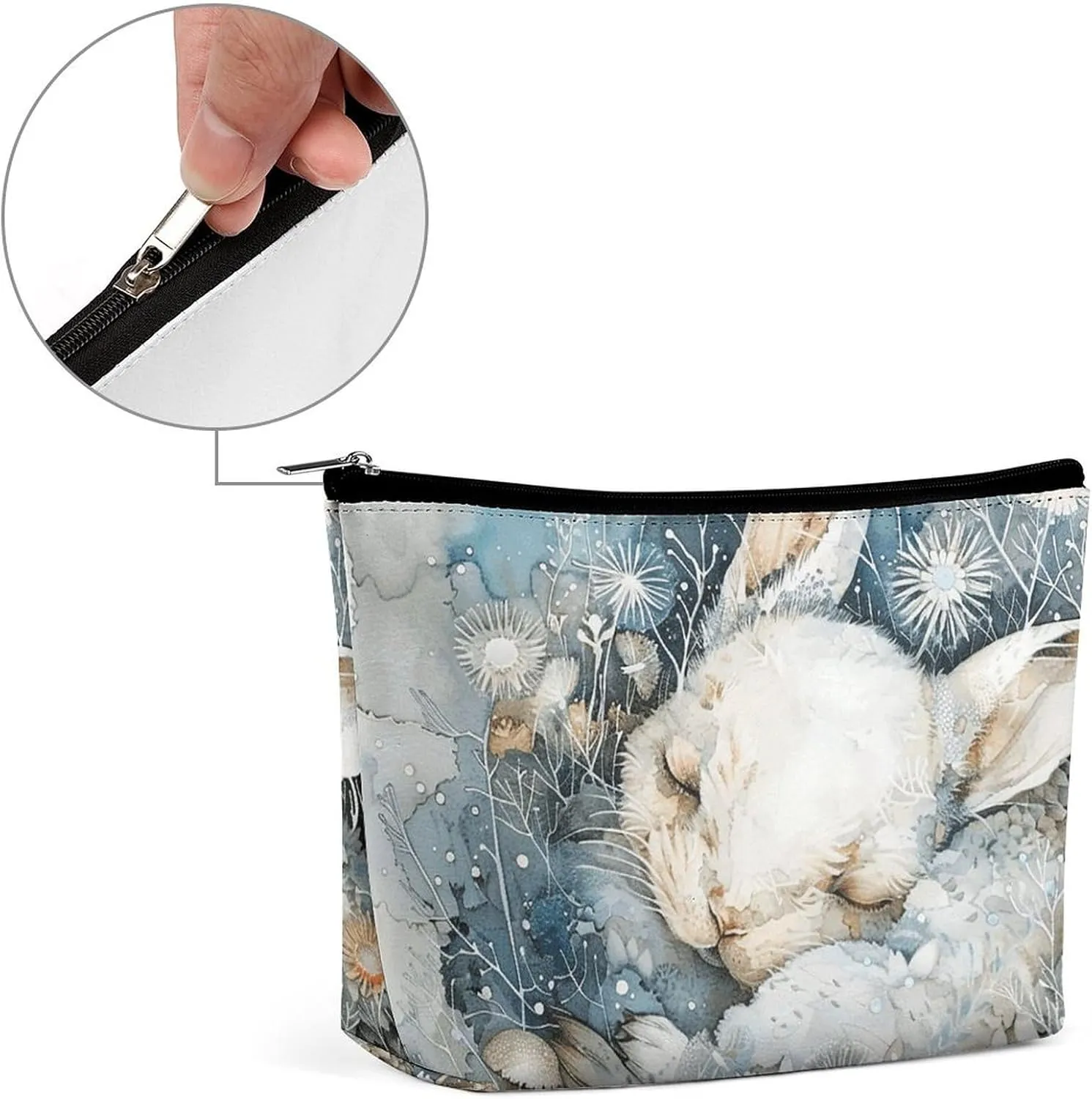 Portable Small Cosmetic Bag Cute Travel Makeup Bag A Sleeping Rabbit Waterproof Toiletry Bag for Women