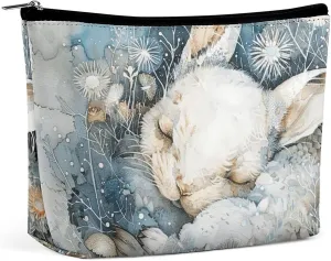 Portable Small Cosmetic Bag Cute Travel Makeup Bag A Sleeping Rabbit Waterproof Toiletry Bag for Women