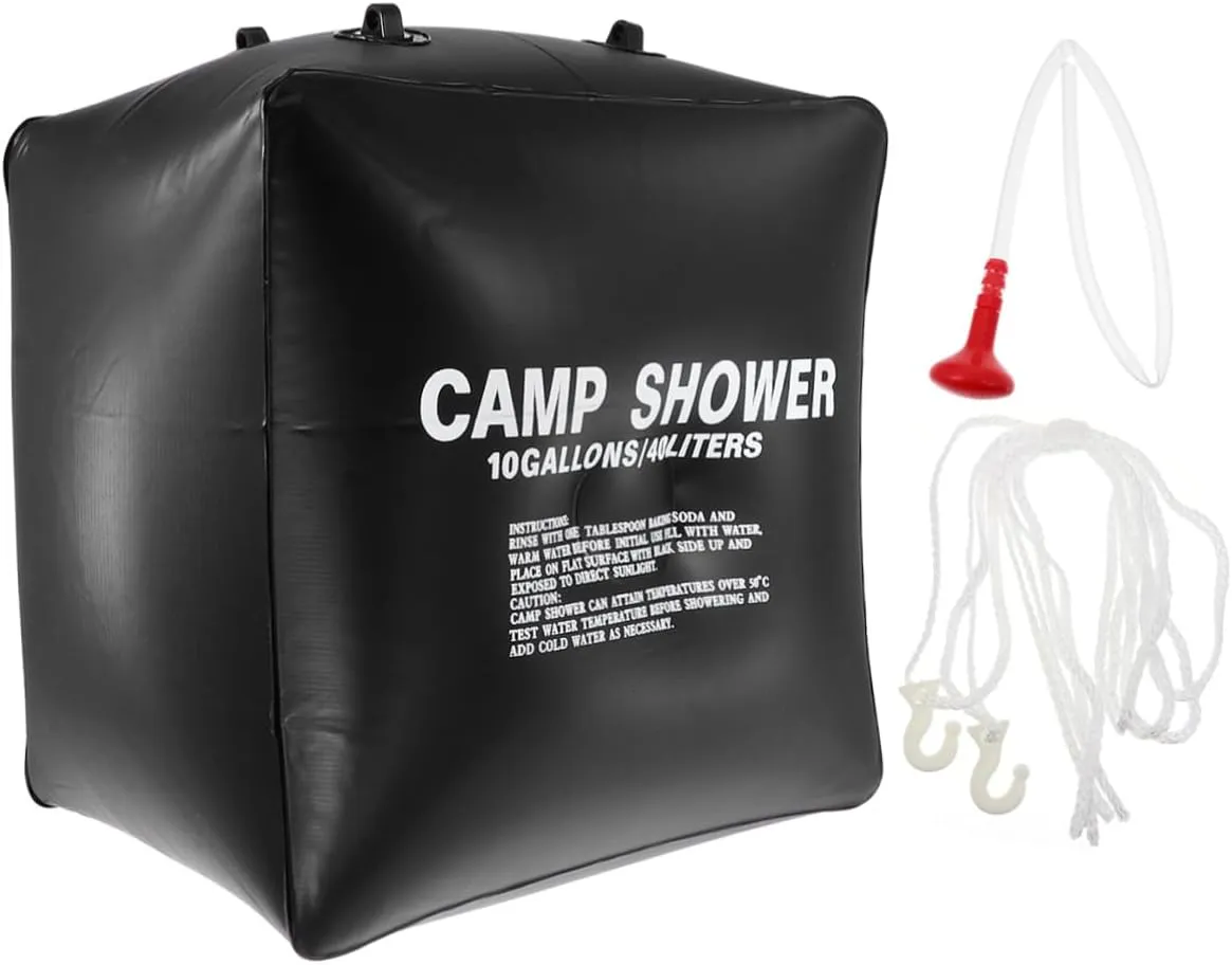 Portable Solar Shower Bag 40l Camping Shower Kit Nozzle Hose Rope Hook for Hiking Camping