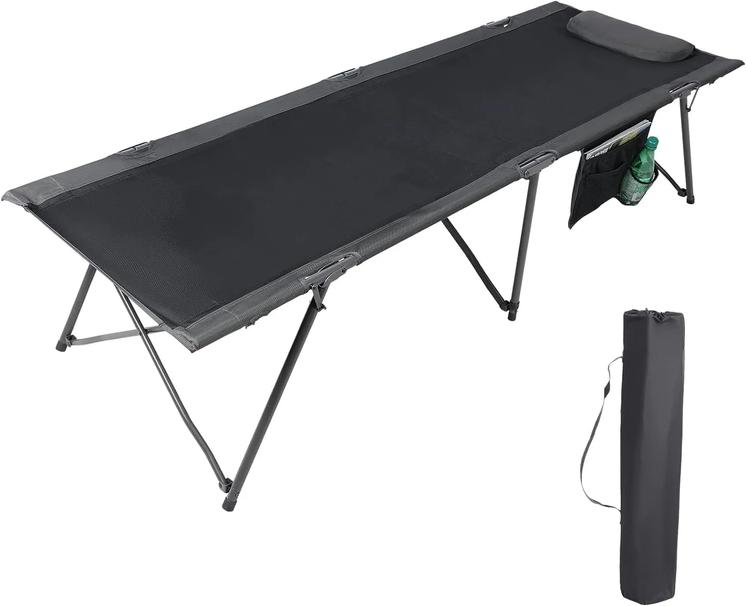 PORTAL Folding Camping Cot for Adults, 80” Extra Length Travel Cot with Pillow, Outdoor Sleeping Cots with Side Pockets, Easy to Set up Camping Cot with Carry Bag, Support 300LBS