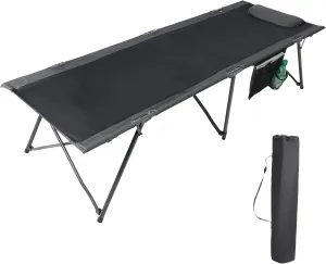 PORTAL Folding Camping Cot for Adults, 80” Extra Length Travel Cot with Pillow, Outdoor Sleeping Cots with Side Pockets, Easy to Set up Camping Cot with Carry Bag, Support 300LBS