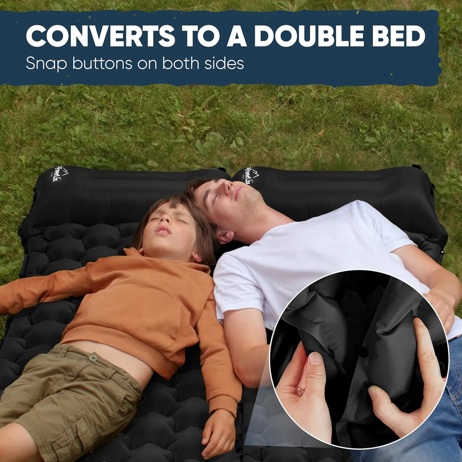 POWERLIX Camping Sleeping Pad 2 Pack, Foot Pump Sleeping Pad with Built in Pillow, Inflatable Camping Mat, Lightweight Compact Air Mattress Pad for Backpacking Hiking Travelling