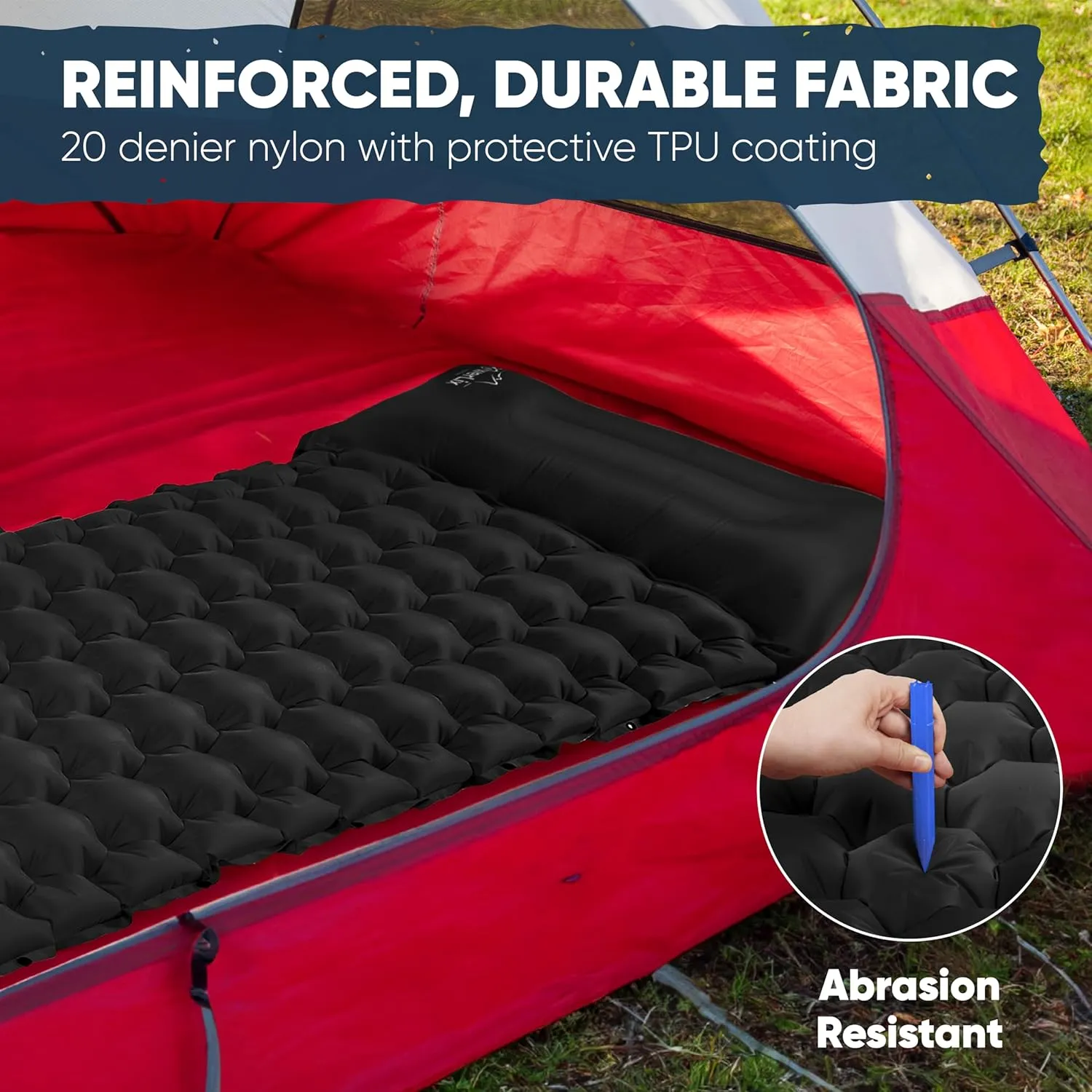 POWERLIX Camping Sleeping Pad 2 Pack, Foot Pump Sleeping Pad with Built in Pillow, Inflatable Camping Mat, Lightweight Compact Air Mattress Pad for Backpacking Hiking Travelling