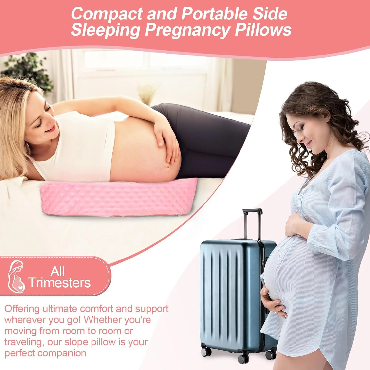 Pregnancy Wedge Pillow with Pink Pillowcase, Memory Foam Slope Pillow for Belly Back,Legs & Knees, Maternity Pillow for Reading Sleeping, Fit for Bed Sofa Room Travel, Comfortable Soft Breathable