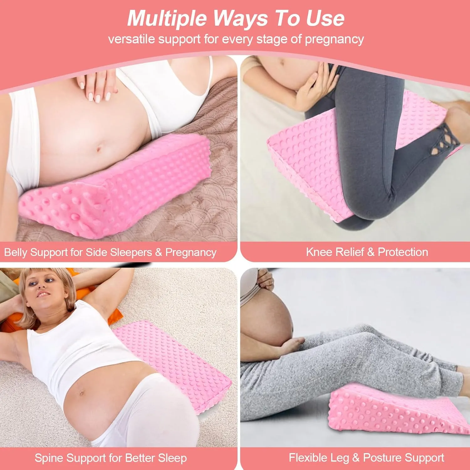 Pregnancy Wedge Pillow with Pink Pillowcase, Memory Foam Slope Pillow for Belly Back,Legs & Knees, Maternity Pillow for Reading Sleeping, Fit for Bed Sofa Room Travel, Comfortable Soft Breathable