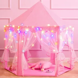 Princess Tent Girls Large Playhouse Kids Castle Play Tent with Star Lights, Bonus Princess Tiara and Wand Toy for Children Indoor & Outdoor Games, 55" x 53" Gifts Age 3 