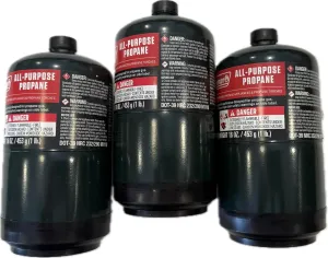 Propane Replacement Fuel Cylinders Camping- 16 Oz (3 Pack) Factory Pre-filled and Ready to Use