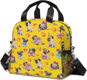 Pug Lunch Bag, Reusable Insulated Lunch Box Donut Meal Tote for Kids Women Men Cooler Bag with Shoulder Strap, Durability of Lunch Tote for Work School Picnic, Donut Pug…