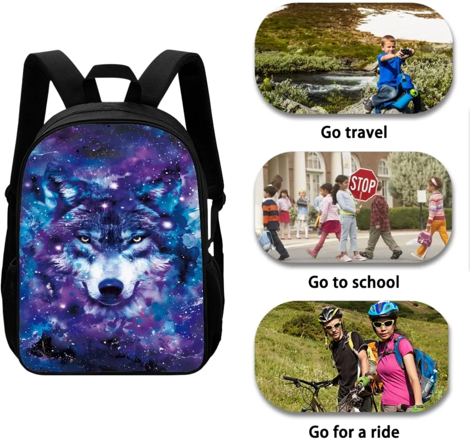 Purple Wolf 6Th Grade Backpack for Boys 17 Inch Backpack and Lunch Bag Pencil Case Water Bottle Sleeve Set for Boys Ideal for Students Go To School Extracurricular Activities