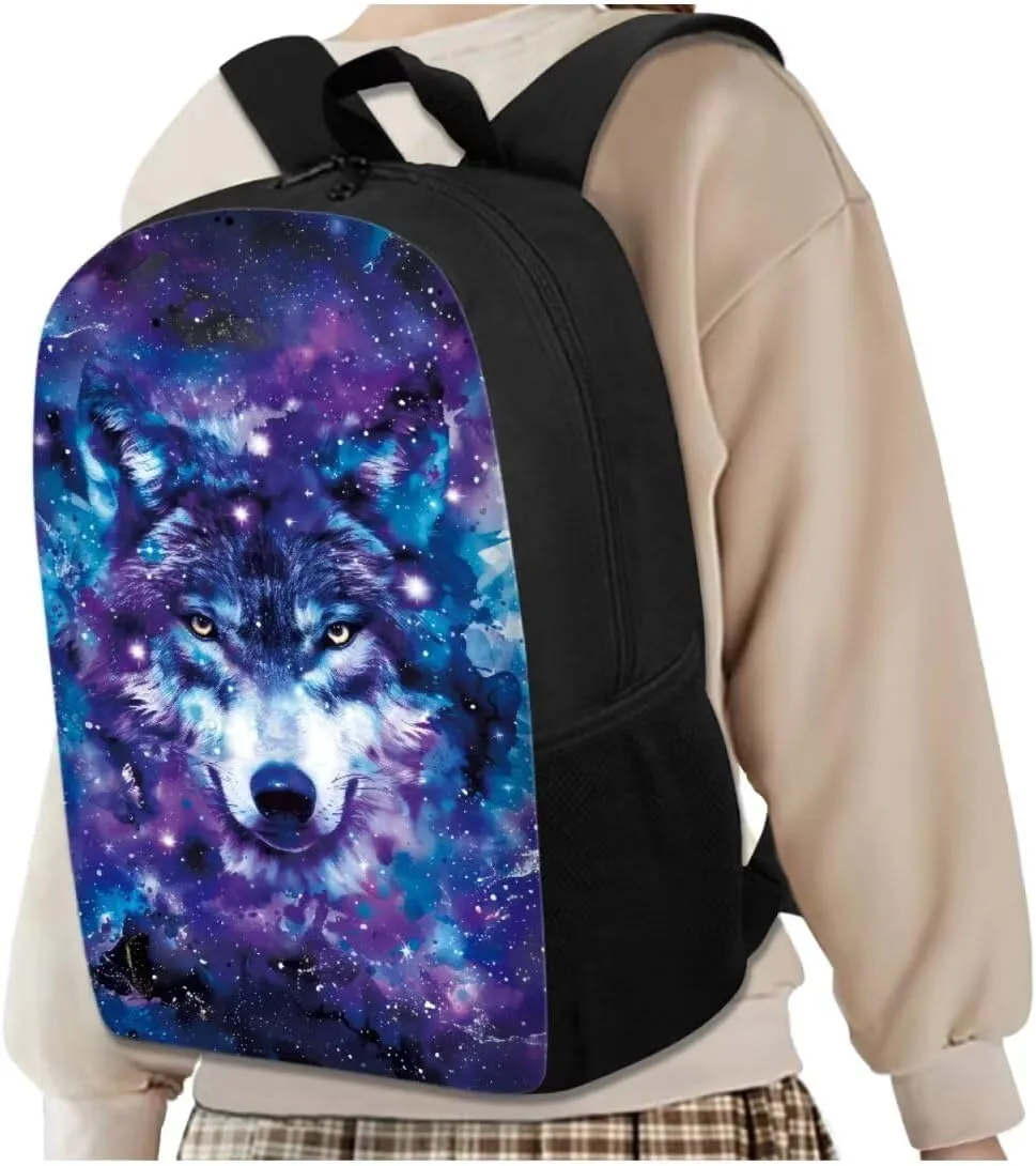 Purple Wolf 6Th Grade Backpack for Boys 17 Inch Backpack and Lunch Bag Pencil Case Water Bottle Sleeve Set for Boys Ideal for Students Go To School Extracurricular Activities