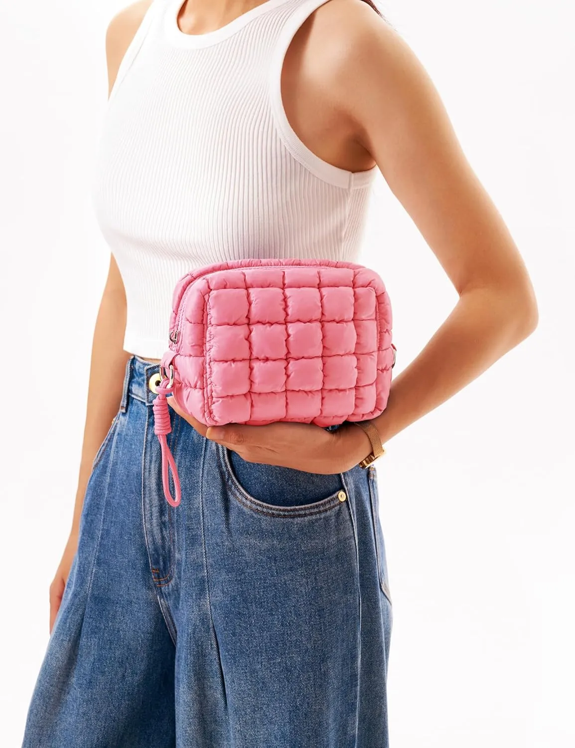 Quilted Makeup Bag Puffy Cosmetic Bag Cute Puffer Travel Toiletry Bag for Women, Small Makeup Pouch for Purse Quilted Cosmetic Pouch for Essentials Toiletries, Gift for Women, Girls