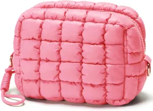 Quilted Makeup Bag Puffy Cosmetic Bag Cute Puffer Travel Toiletry Bag for Women, Small Makeup Pouch for Purse Quilted Cosmetic Pouch for Essentials Toiletries, Gift for Women, Girls