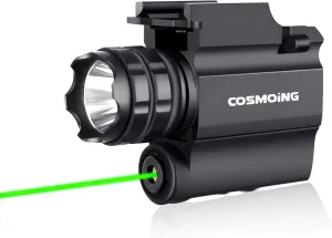 Rail Mounted Green Laser Light Combo, 600 Lumen Strobe Light Laser Sight Gun Flashlight with Quick Release for Pistol Handgun Rifles