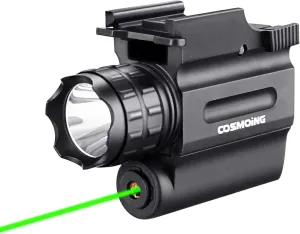 Rail Mounted Pistol Green Laser Light Combo (Laser Sight Combo) & 600 Lumen Strobe Pistol Flashlight Rail Mount Gun Flashlight with Quick Release for Pistols Handguns,Gun Light,Pistol,Rifles