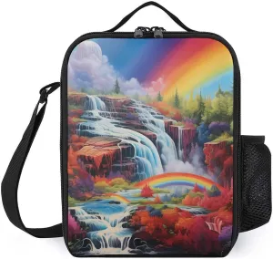 Rainbow Cascade Funny Insulated Lunch Bag Portable Cooler Tote Bag with Adjustable Shoulder Strap for Work Picnic