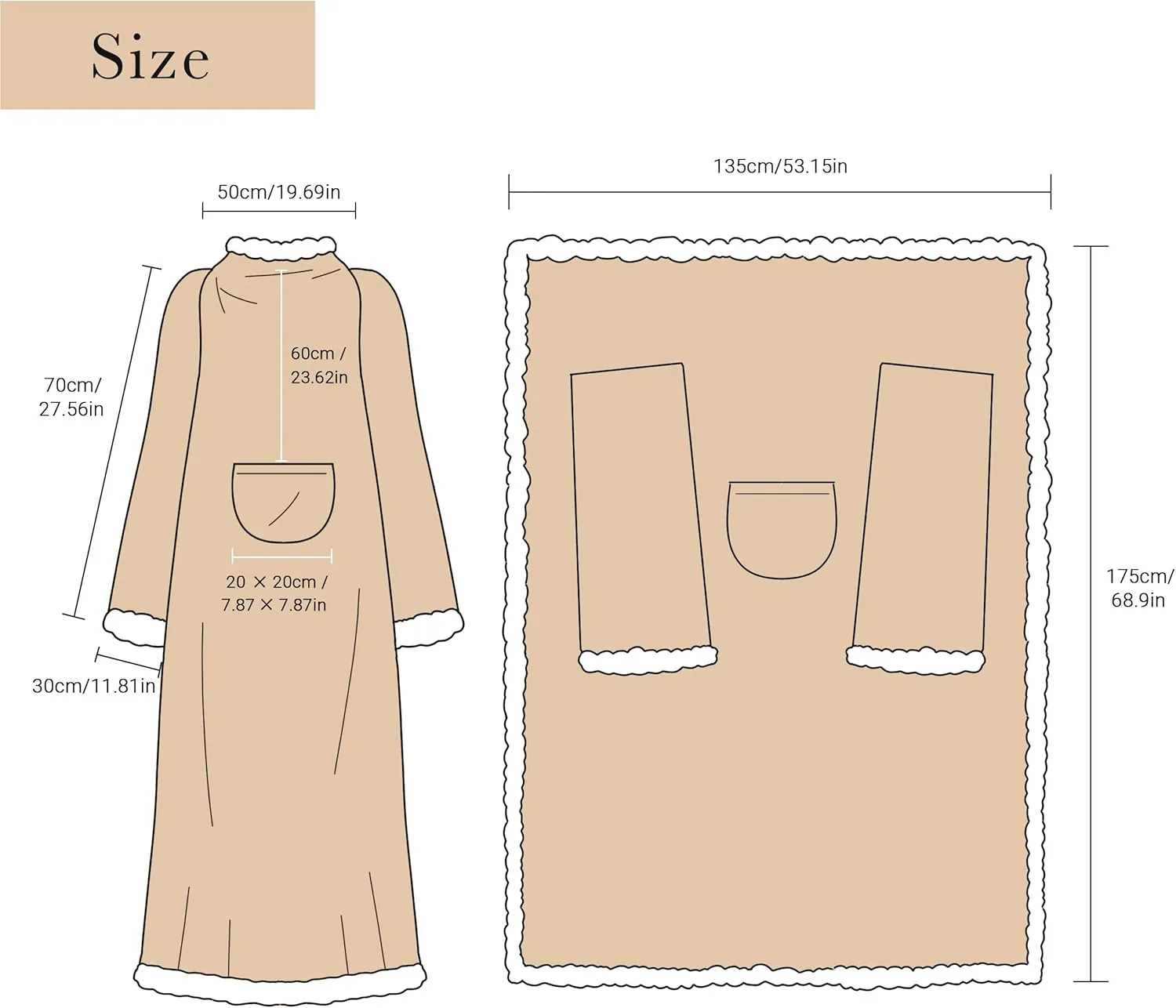 Ramees Sherpa Wearable Blanket with Sleeves and Pockets, Soft Warm TV Blanket Throw for Men and Women