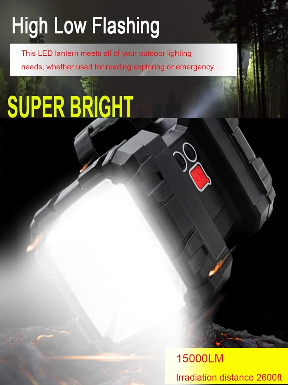 Rechargeable Flashlight, LED Spotlight Flashlight 10000mAh 12000LM 20h Ultra-Long Standby 3 4 Lights Modes Waterproof Camping Flashlight（55 LEDs）