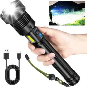 Rechargeable Flashlight,7 Modes Cob & Led Flashlight, Torch Light with Zoomable, Ipx7 Waterproof, Output & Input, Brightest Flashlights for Camping, Emergencies, Dog Walking
