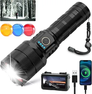 Rechargeable Flashlights 900000 High Lumens Super Bright LED Flashlight High Powered Tactical Flashlights Zoomable 3 Modes IPX6 Waterproof Handheld Flash Light for Camping Outdoor Emergencies