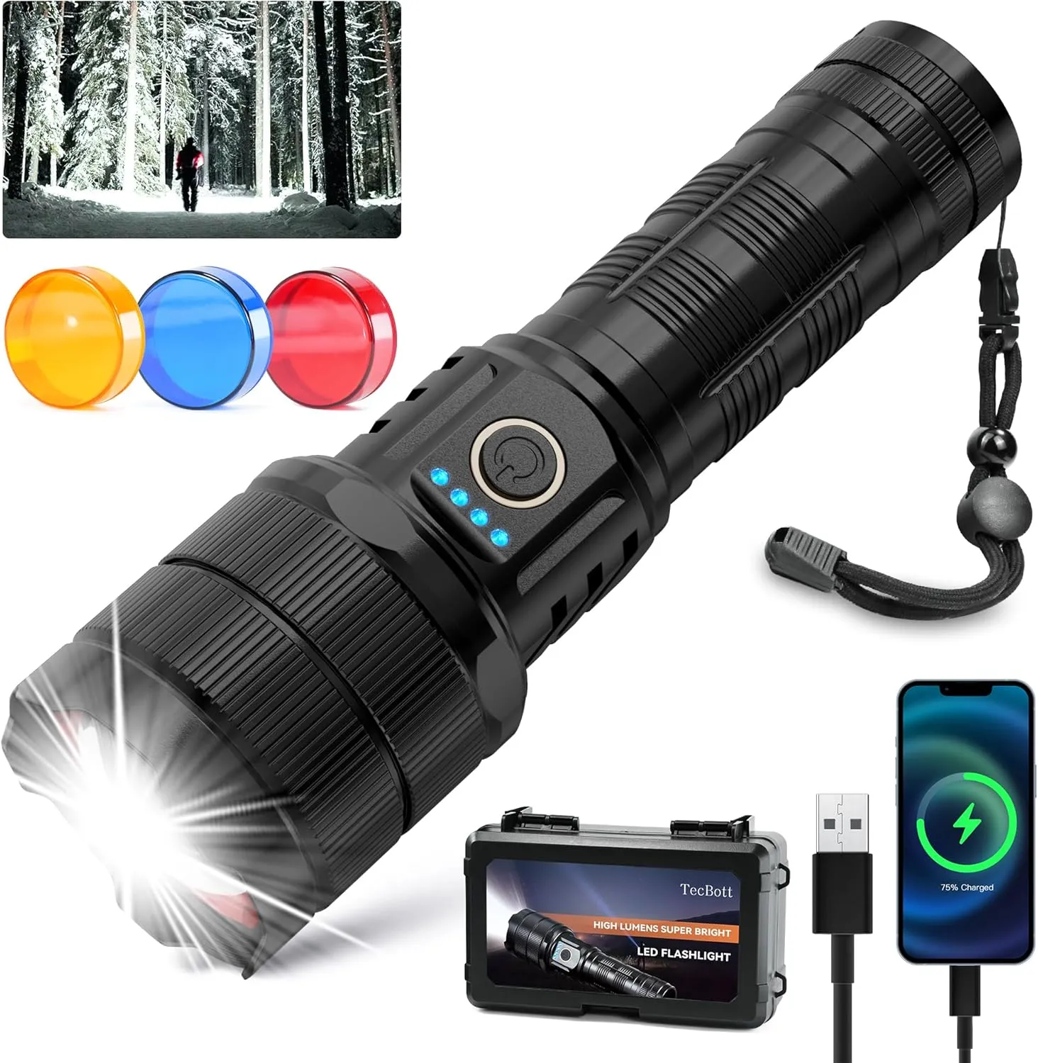 Rechargeable Flashlights 900000 High Lumens Super Bright LED Flashlight High Powered Tactical Flashlights Zoomable 3 Modes IPX6 Waterproof Handheld Flash Light for Camping Outdoor Emergencies
