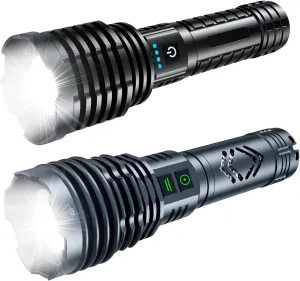 Rechargeable Flashlights High Lumens, Super Bright Flashlight Powered by XHP160.6 & XHP160-A8 LED 2PCS Set, Waterproof Handheld Flashlights with Zoomable 6 Modes for Emergencies Camping