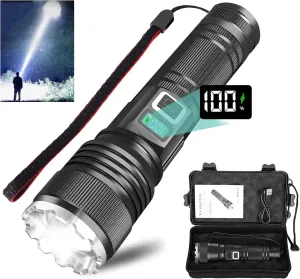 Rechargeable Flashlights High Lumens, Super Bright&Long-Range Flashlight with LCD Power Display, 20H Long Lasting 5 Modes Zoomable&Waterproof Spotlight Flash Light for Home Camping Searching