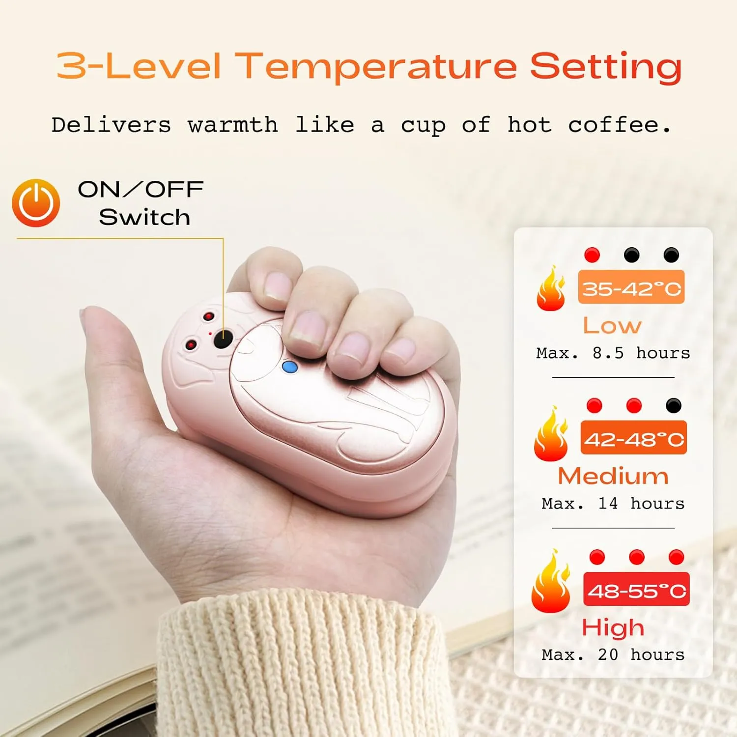 Rechargeable Hand Warmers 2 Pack, 6000mAh, 20Hrs Long Lasting, 3 Heat Levels, Portable Electric Hand Warmers for Men Women, Ideal for Outdoor Activities, Hunting, Golf, Camping, Winter Gift
