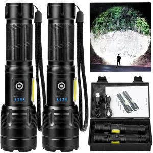 Rechargeable LED Flashlights High Lumen,3000 Lumens Super Bright Flashlight,Powerful Flash Light 7 Modes with COB Work Light Waterproof for Home Outdoor Camping Hiking