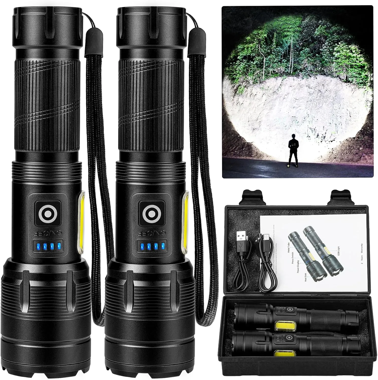 Rechargeable LED Flashlights High Lumen,3000 Lumens Super Bright Flashlight,Powerful Flash Light 7 Modes with COB Work Light Waterproof for Home Outdoor Camping Hiking