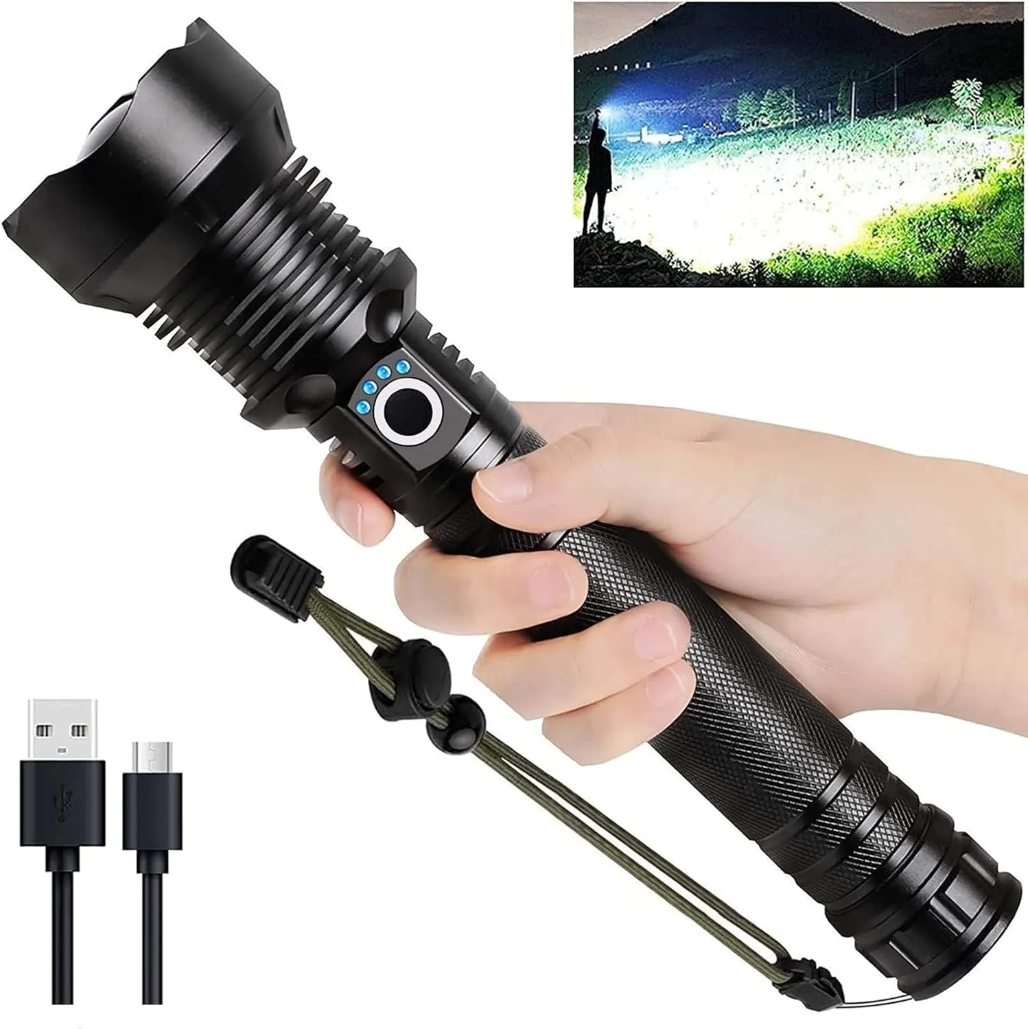 Rechargeable LED Flashlights High Lumens, 90,000 Lumens Super Bright Flashlight with 5 Modes & Waterproof, Powerful Handheld Flashlight for Camping Emergencies