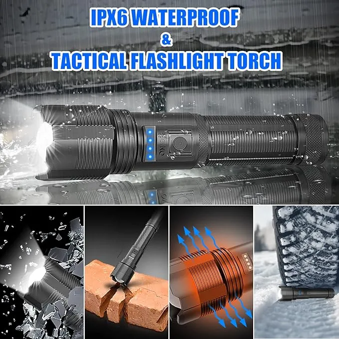 Rechargeable LED Flashlights,3500 High Lmens Super Bright LED Tactical Flashlight with Power Display,IPX6 Waterpoof,Zoomable 5 Modes,Powerful Handheld Flashlight for Camping 2 Pack