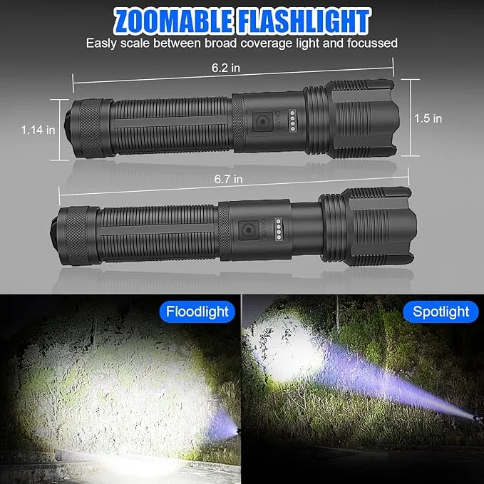Rechargeable LED Flashlights,3500 High Lmens Super Bright LED Tactical Flashlight with Power Display,IPX6 Waterpoof,Zoomable 5 Modes,Powerful Handheld Flashlight for Camping 2 Pack