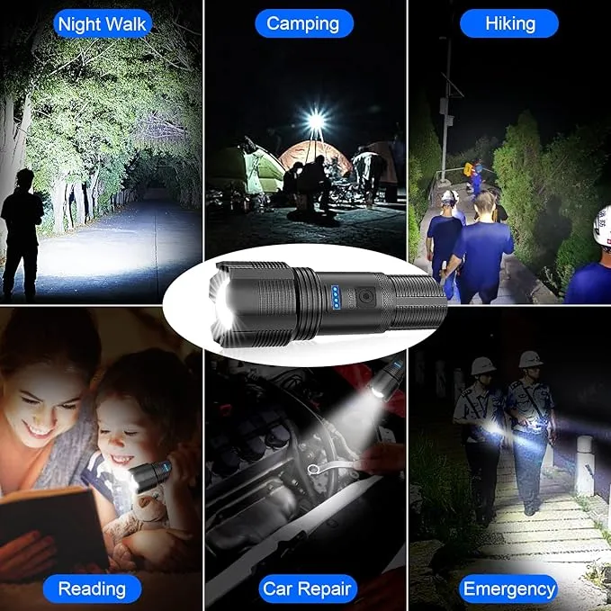 Rechargeable LED Flashlights,3500 High Lmens Super Bright LED Tactical Flashlight with Power Display,IPX6 Waterpoof,Zoomable 5 Modes,Powerful Handheld Flashlight for Camping 2 Pack