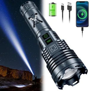 Rechargeable Led Flashlights,high Powered Flashlight Super Bright,Handheld Tactical Flashlight with Waterproof, 6 Modes, Zoomable, Powerful Flashlights for Camping Home Emergencies