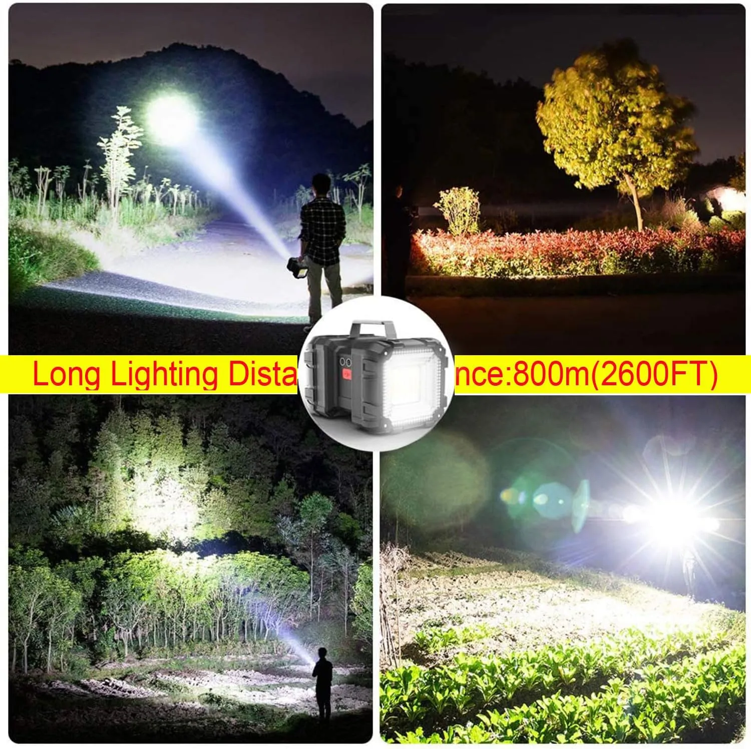 Rechargeable LED Searchlight Flashlight, LED Spotlight Big Power Capacity 12000LM 20h Ultra-Long Standby 7 Lights Modes Camping Work Light, Waterproof for Home, Outdoor (35LEDs)