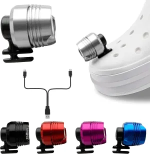 Rechargeable Lights for Crocs, 2 Pack LED Lights for Croc, Waterproof Aluminum Alloy Accessories for Crocs, Headlights for Crocs for Boys, Girls, Men, Women, Adults, Kids (Silver)