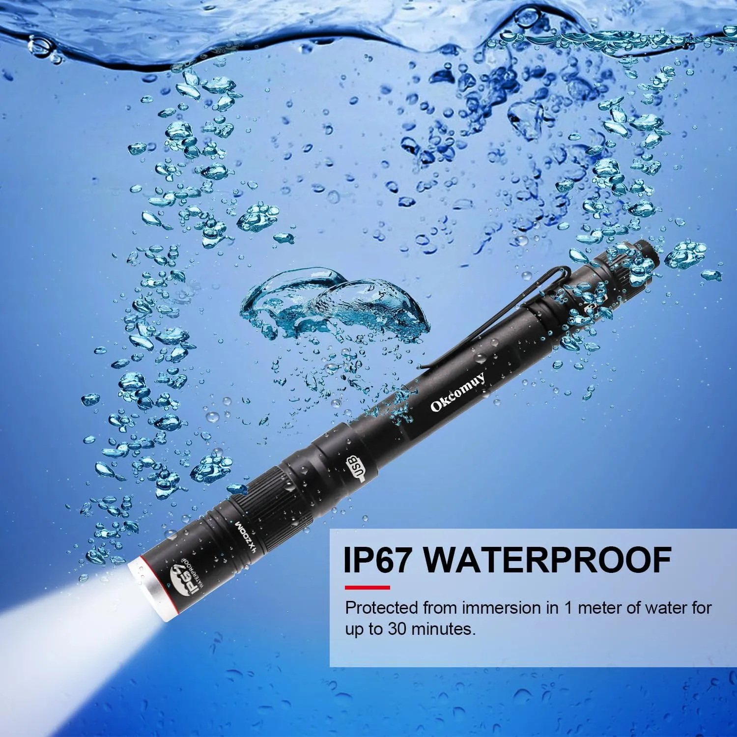 Rechargeable Pen Light Flashlight IP67 Waterproof with Pocket Clip 4-Zoomable, Prefect Pocket Flashlight for Inspection,Work,Repair (Black, 2 Pack)