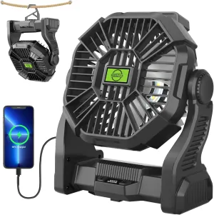 Rechargeable Portable Camping Fan for Tent with LED Light, 270°Pivot USB Personal Battery Powered Fan Outdoor Camping Essentials Battery Operated Portable for Travel X23 Black
