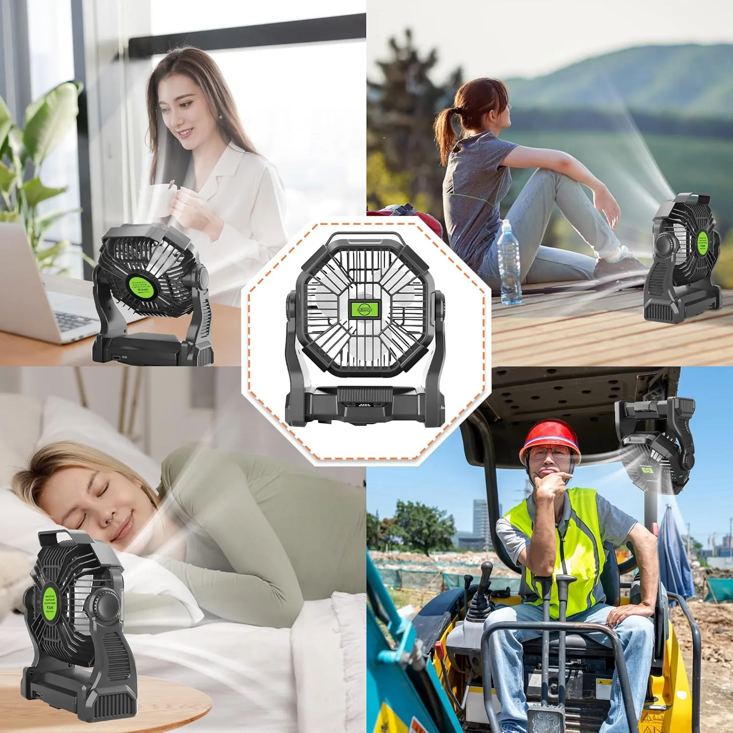 Rechargeable Portable Camping Fan for Tent with LED Light, 270°Pivot USB Personal Battery Powered Fan Outdoor Camping Essentials Battery Operated Portable for Travel X23 Black