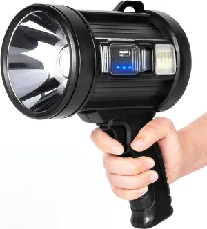 Rechargeable Spotlight,1000000 Lumens Handheld LED Flashlight with COB Light & Solar Panels,Ultra-Bright and Lightweight Spotlight for Hunting,Boating,and Camping