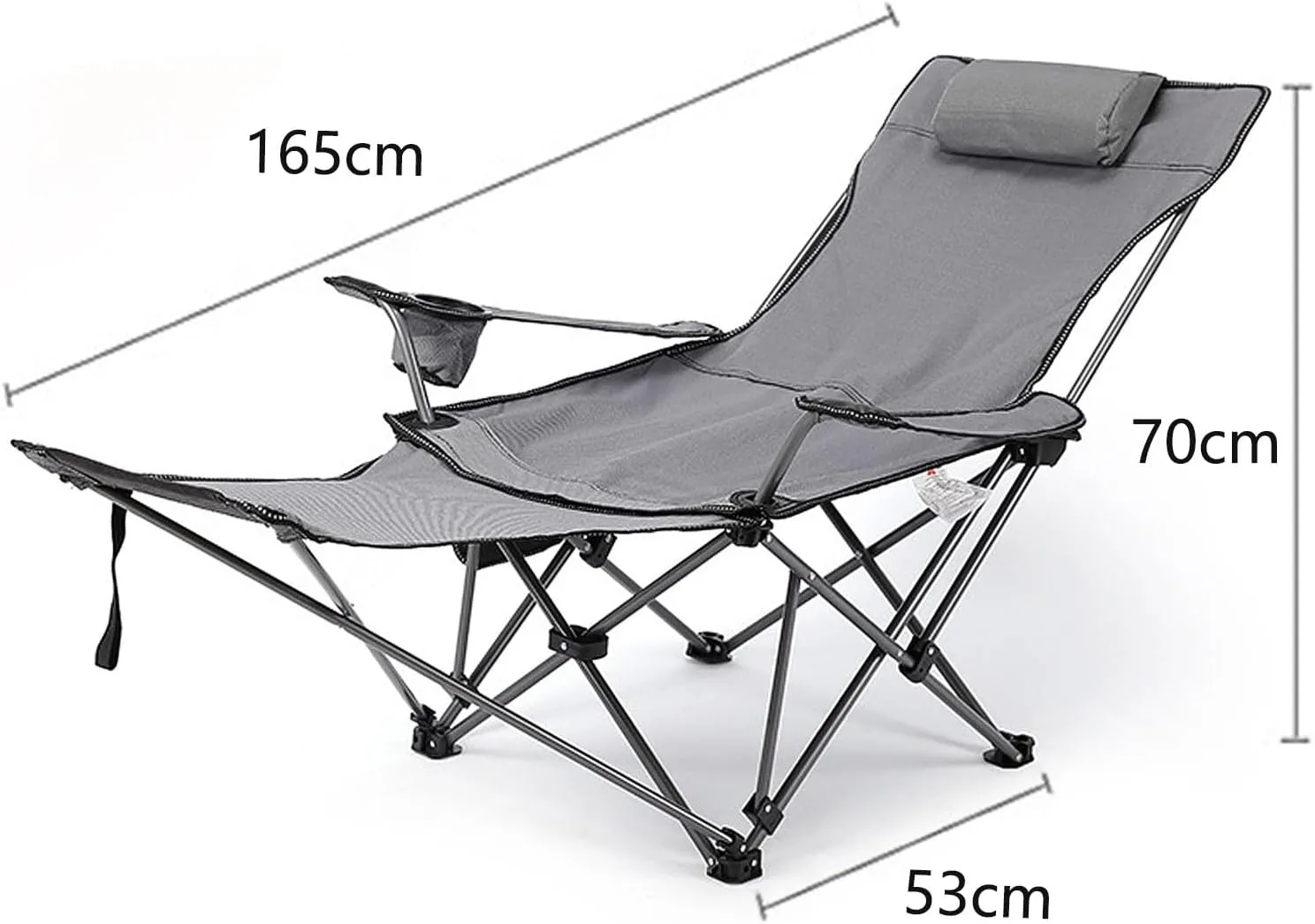 Reclining Camping Chair with Foot Rest w/Adjustable Backrest Comfortable for Adults 265Ibs Folding Lounger Beach Cooler Bag and Cup Holder Outdoor Camp Picnics-Grey