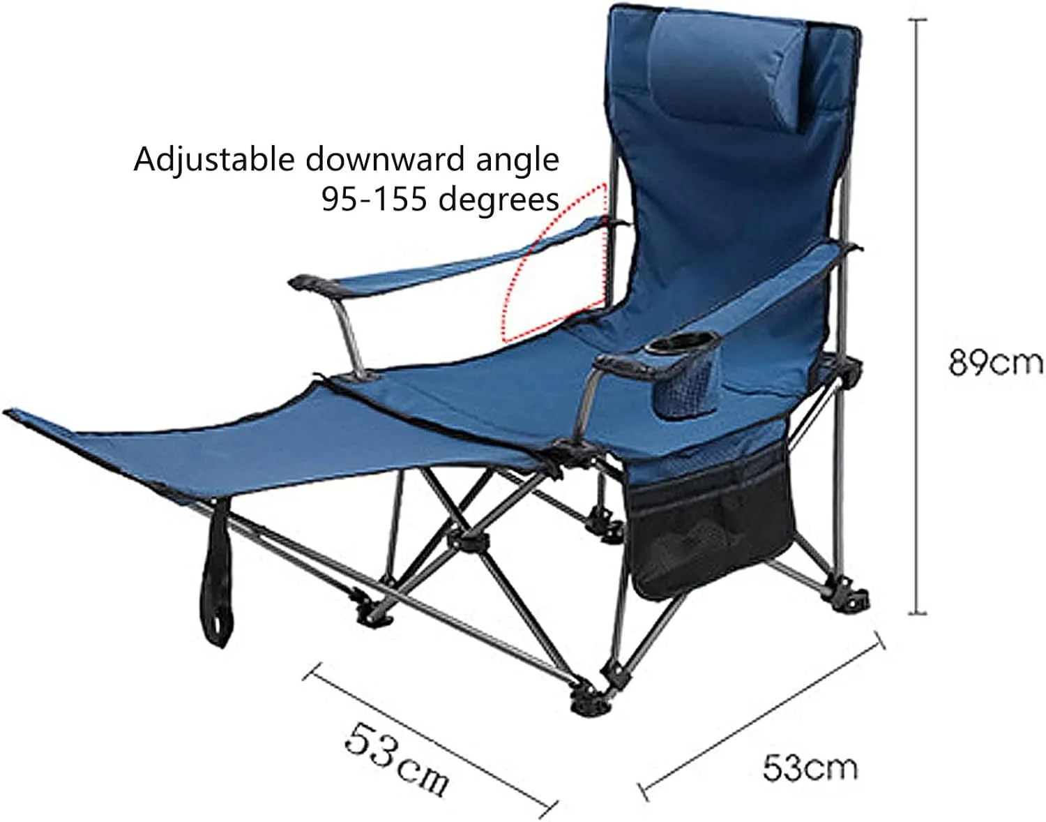 Reclining Camping Chair with Foot Rest w/Adjustable Backrest Comfortable for Adults 265Ibs Folding Lounger Beach Cooler Bag and Cup Holder Outdoor Camp Picnics-Grey
