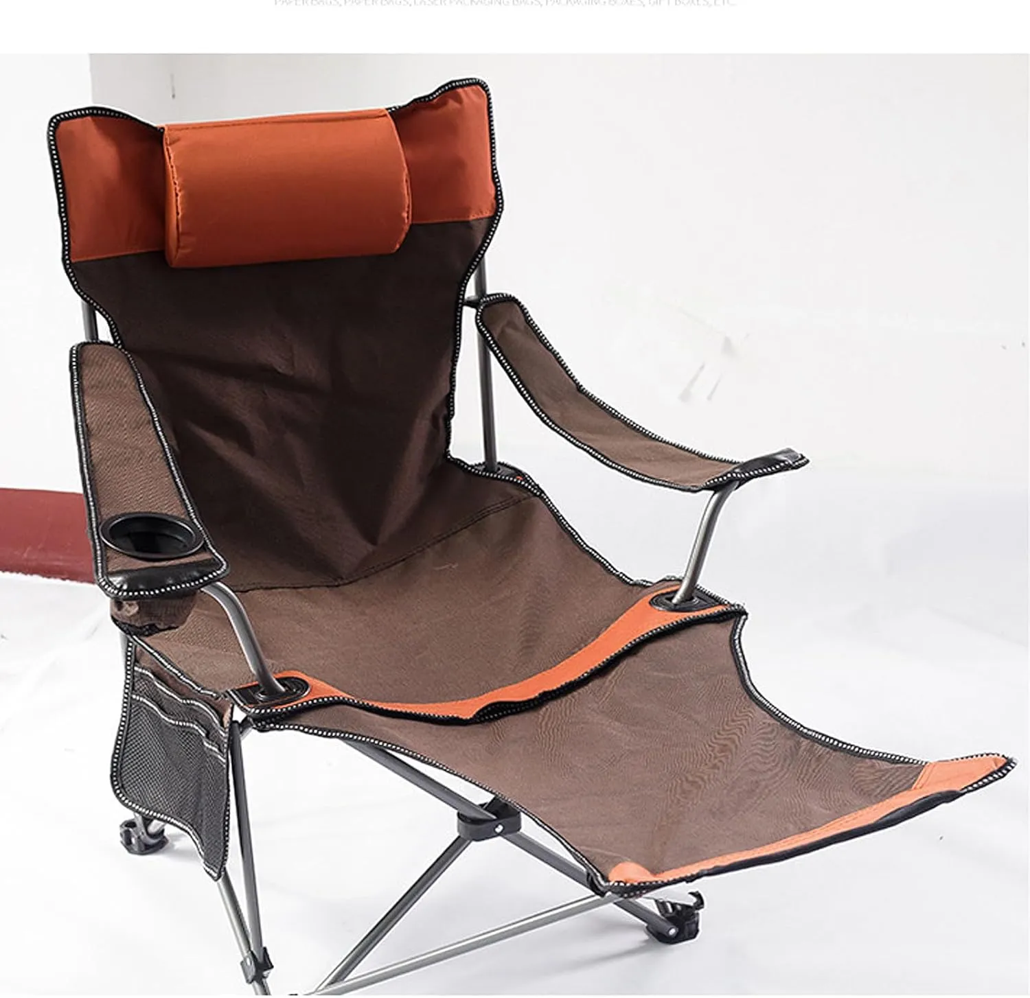 Reclining Camping Chair with Foot Rest w/Adjustable Backrest Comfortable for Adults 265Ibs Folding Lounger Beach Cooler Bag and Cup Holder Outdoor Camp Picnics-Grey