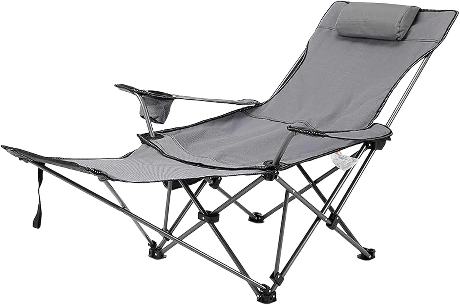 Reclining Camping Chair with Foot Rest w/Adjustable Backrest Comfortable for Adults 265Ibs Folding Lounger Beach Cooler Bag and Cup Holder Outdoor Camp Picnics-Grey