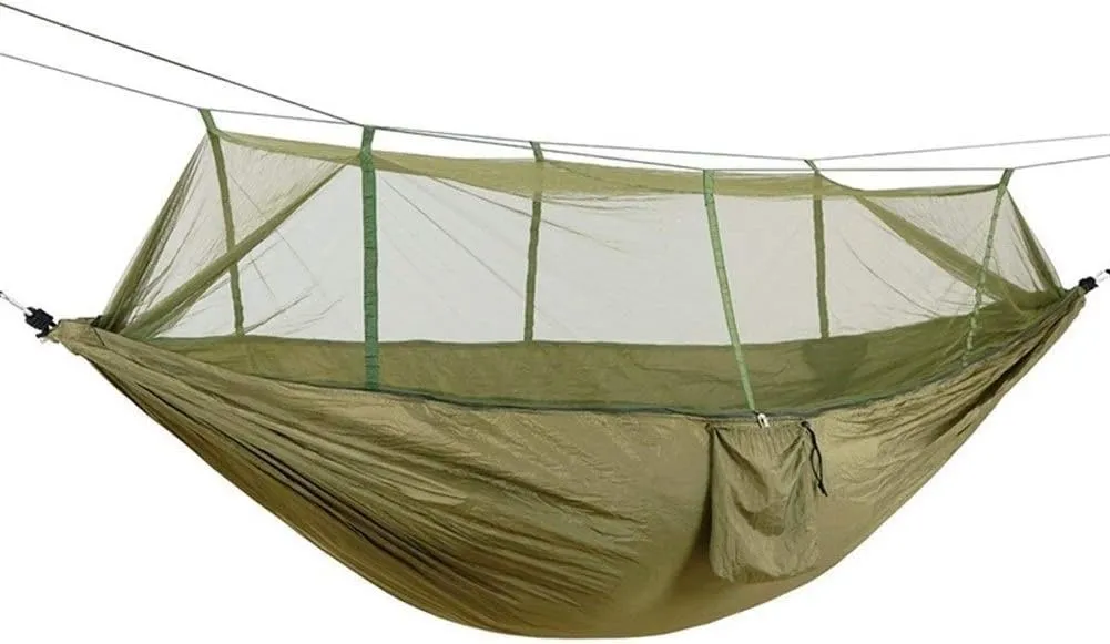 Recreation 1-2 Person Portable Outdoor Camping Hammock with Mosquito Net Parachute Fabric Hanging Bed Hunting Sleeping Swing Gifts for Hikers
