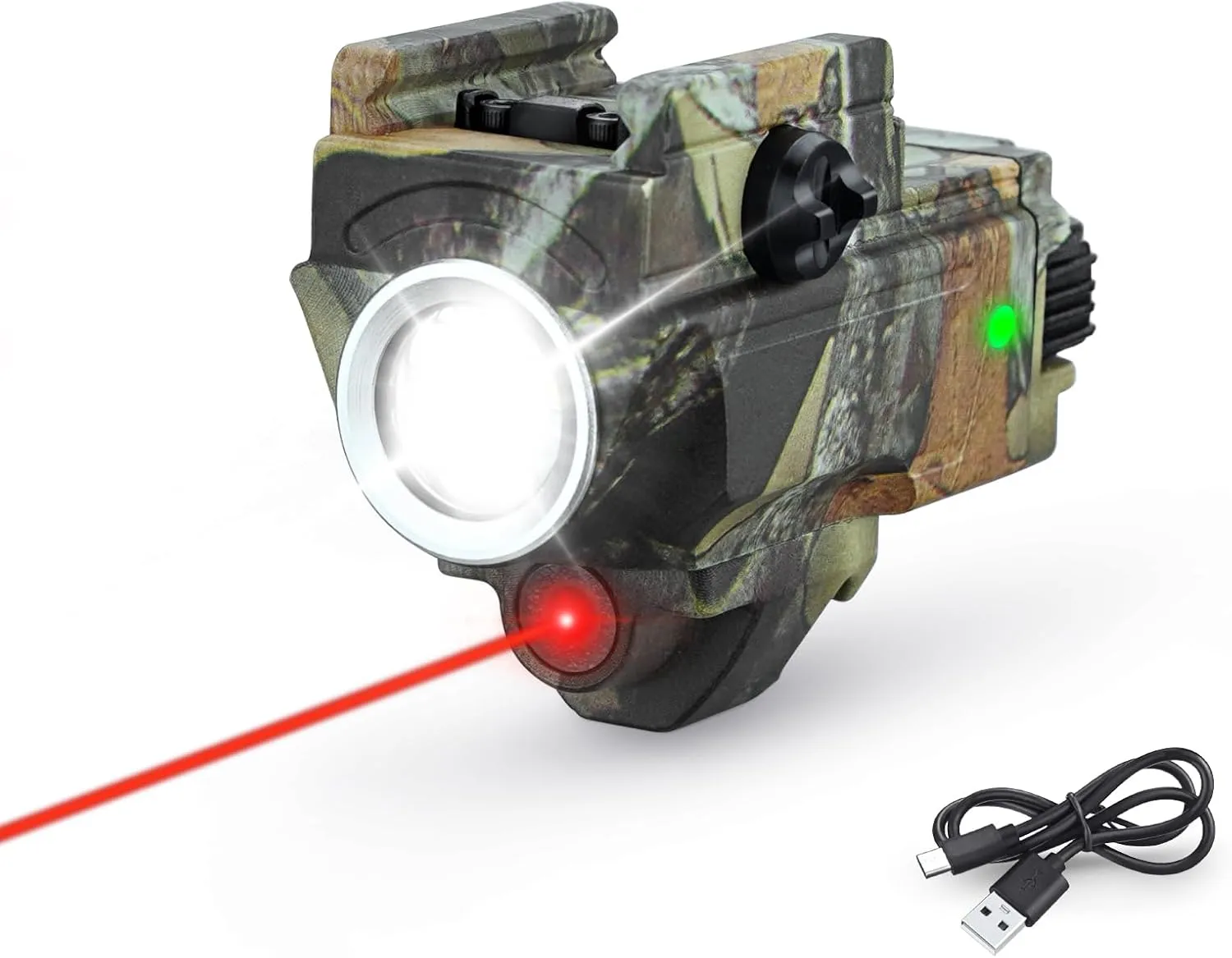 Red Laser Flashlight Combo, 800 Lumen USB Rechargeable Camouflage Gun Flashlight Laser Sight Combo with Strobe Function for Pistol Handgun Rifles with Picatinny Rail Mount