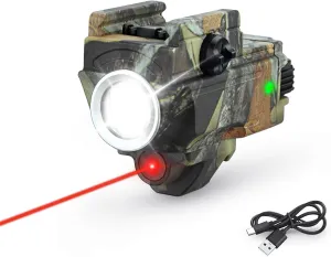 Red Laser Flashlight Combo, 800 Lumen USB Rechargeable Camouflage Gun Flashlight Laser Sight Combo with Strobe Function for Pistol Handgun Rifles with Picatinny Rail Mount
