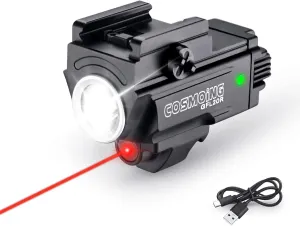 Red Laser Light Combo, 800 Lumen USB Rechargeable Gun Flashlight Laser Sight Combo with Strobe Function for Pistol Handgun Rifles with Picatinny Rail Mount