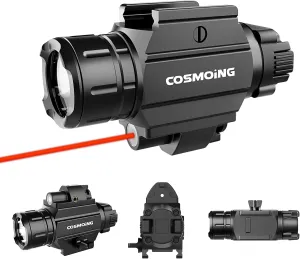 Red Laser Light Combo (Laser Sight Combo) & 600 Lumen Strobe Flashlight Rail Mount Gun Flashlight with Quick Release for Pistols Handguns,Gun Light,Pistol,Rifles