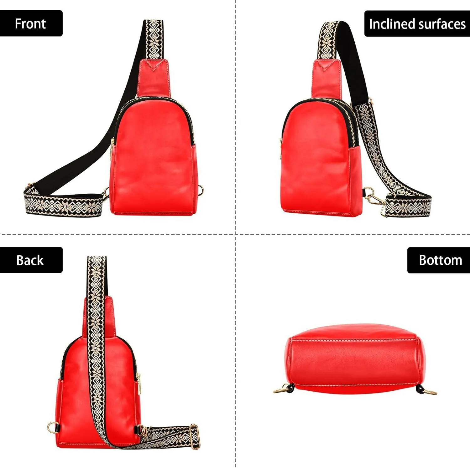 Red Sling Bag for Women Men Fanny Packs Small Crossbody Bags for Women Leather Belt Bag Crossbody Purse Waterproof Chest Bag for Travel Running Hiking Sport